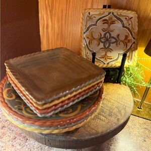 Artimino Tuscan Countryside Sage Earthenware Salad Plates Set, Multicolor, Squa…